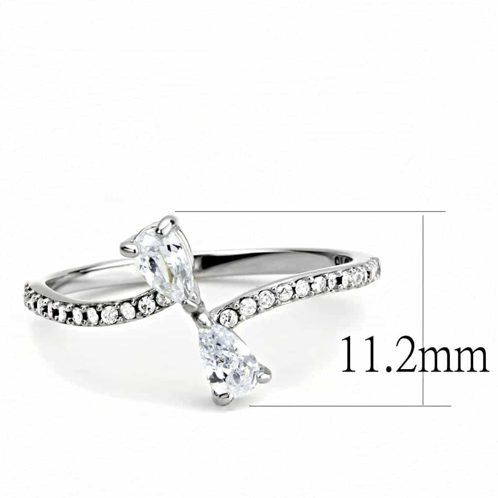 Stainless Steel CZ Pear Double Bow Pave Split Ring view 4