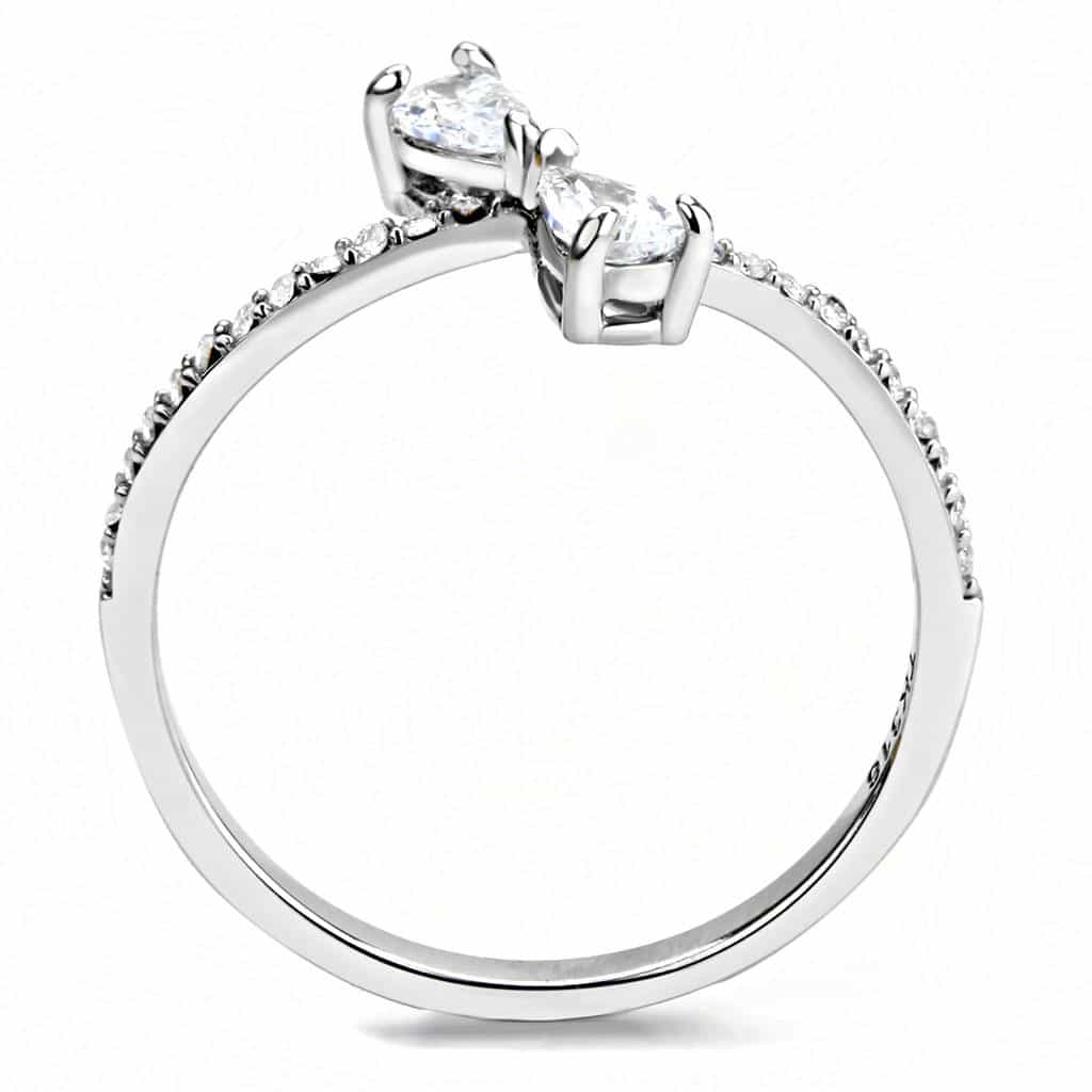 Stainless Steel CZ Pear Double Bow Pave Split Ring view 6