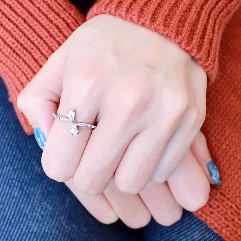 Stainless Steel CZ Pear Double Bow Pave Split Ring view 10
