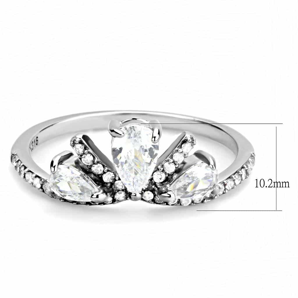 Stainless Steel CZ Pear Triple Crown Pave Ring view 4