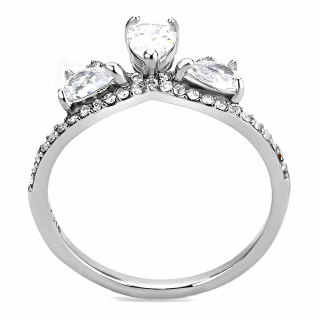 Stainless Steel CZ Pear Triple Crown Pave Ring view 6