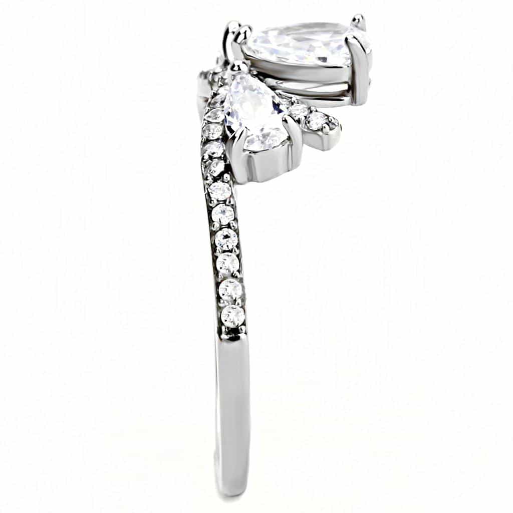 Stainless Steel CZ Pear Triple Crown Pave Ring view 8