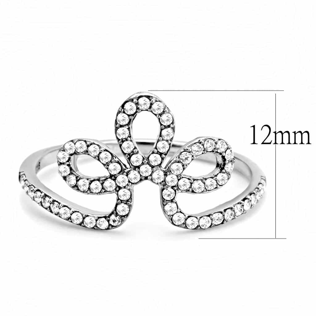 Stainless Steel CZ Pave Bow Ribbon Open Ring view 4