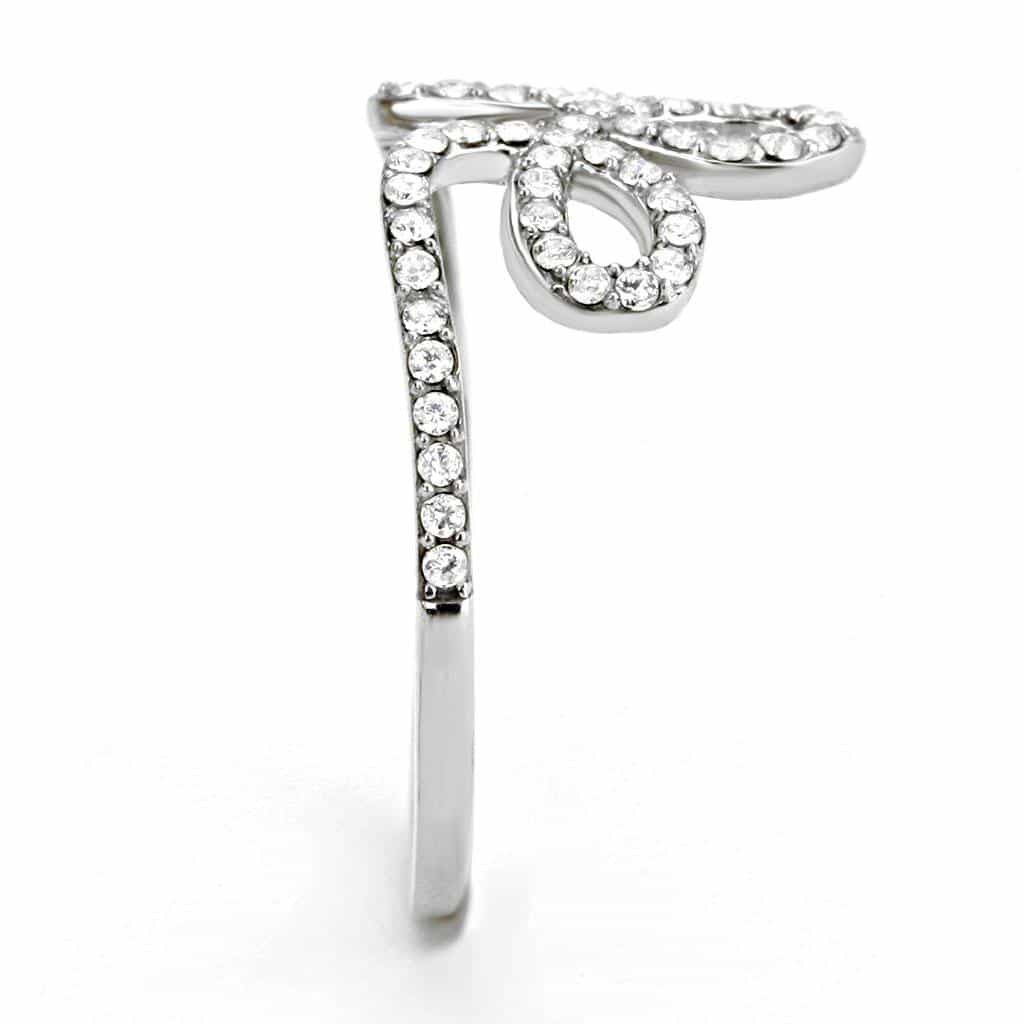 Stainless Steel CZ Pave Bow Ribbon Open Ring view 8