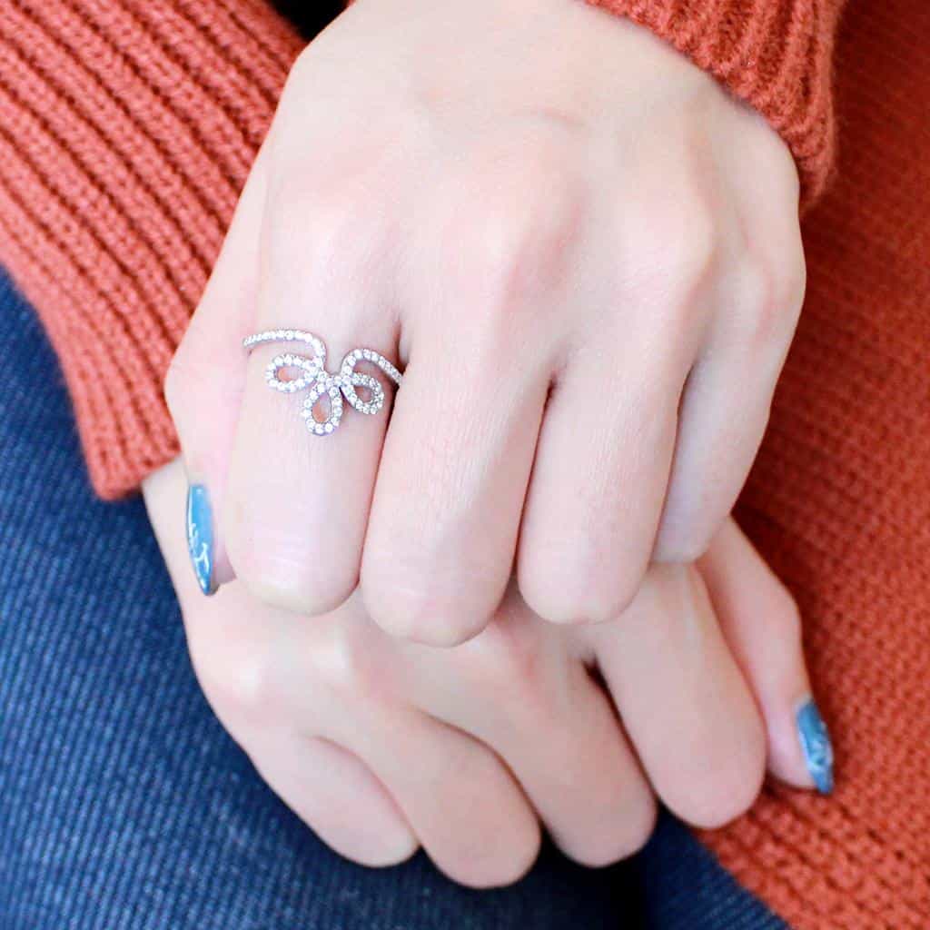 Stainless Steel CZ Pave Bow Ribbon Open Ring view 10