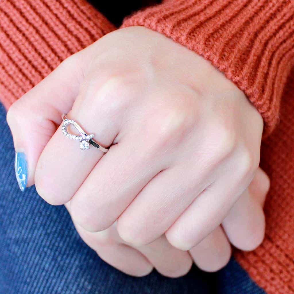 Stainless Steel CZ Pave Butterfly Open Ring view 10