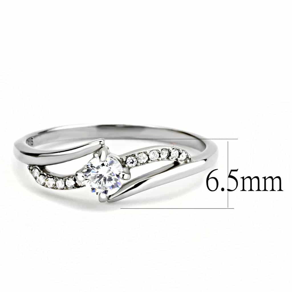 Stainless Steel CZ Round Pave Twisted Slim Solitaire Ring view 4