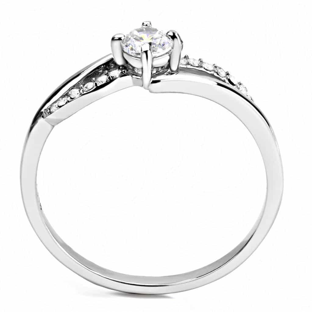 Stainless Steel CZ Round Pave Twisted Slim Solitaire Ring view 6