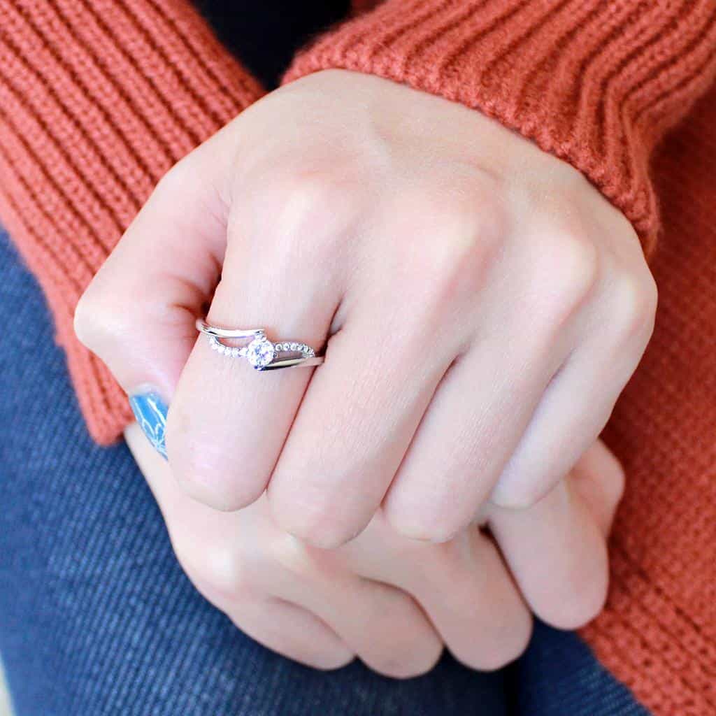 Stainless Steel CZ Round Pave Twisted Slim Solitaire Ring view 10