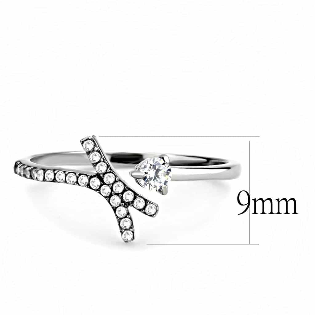 Stainless Steel CZ Round Pave X Crossover Open Ring view 4