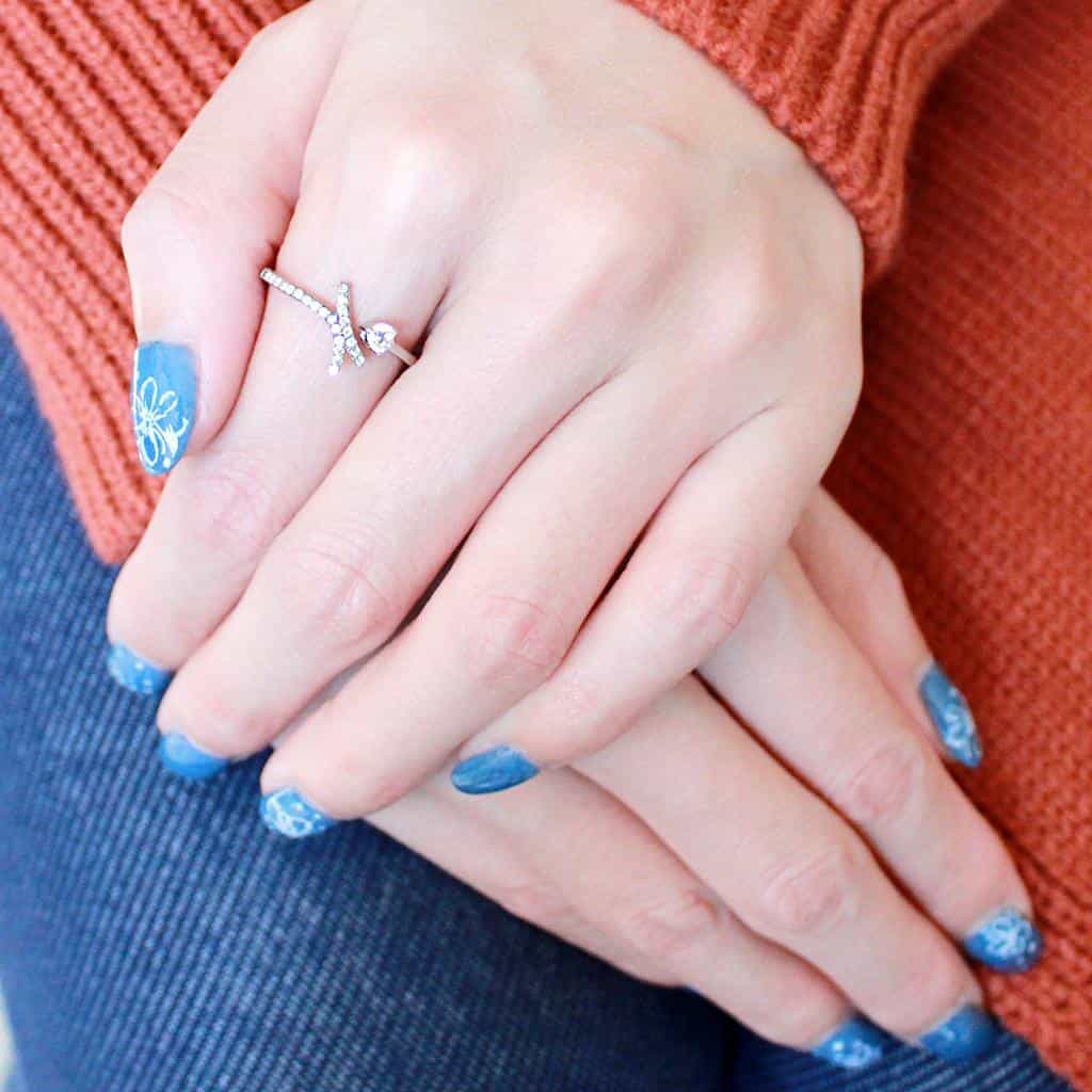 Stainless Steel CZ Round Pave X Crossover Open Ring view 10