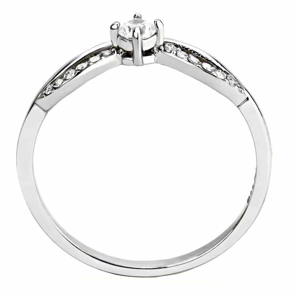 Stainless Steel CZ Round Pave Twisted Bow Solitaire Ring view 6