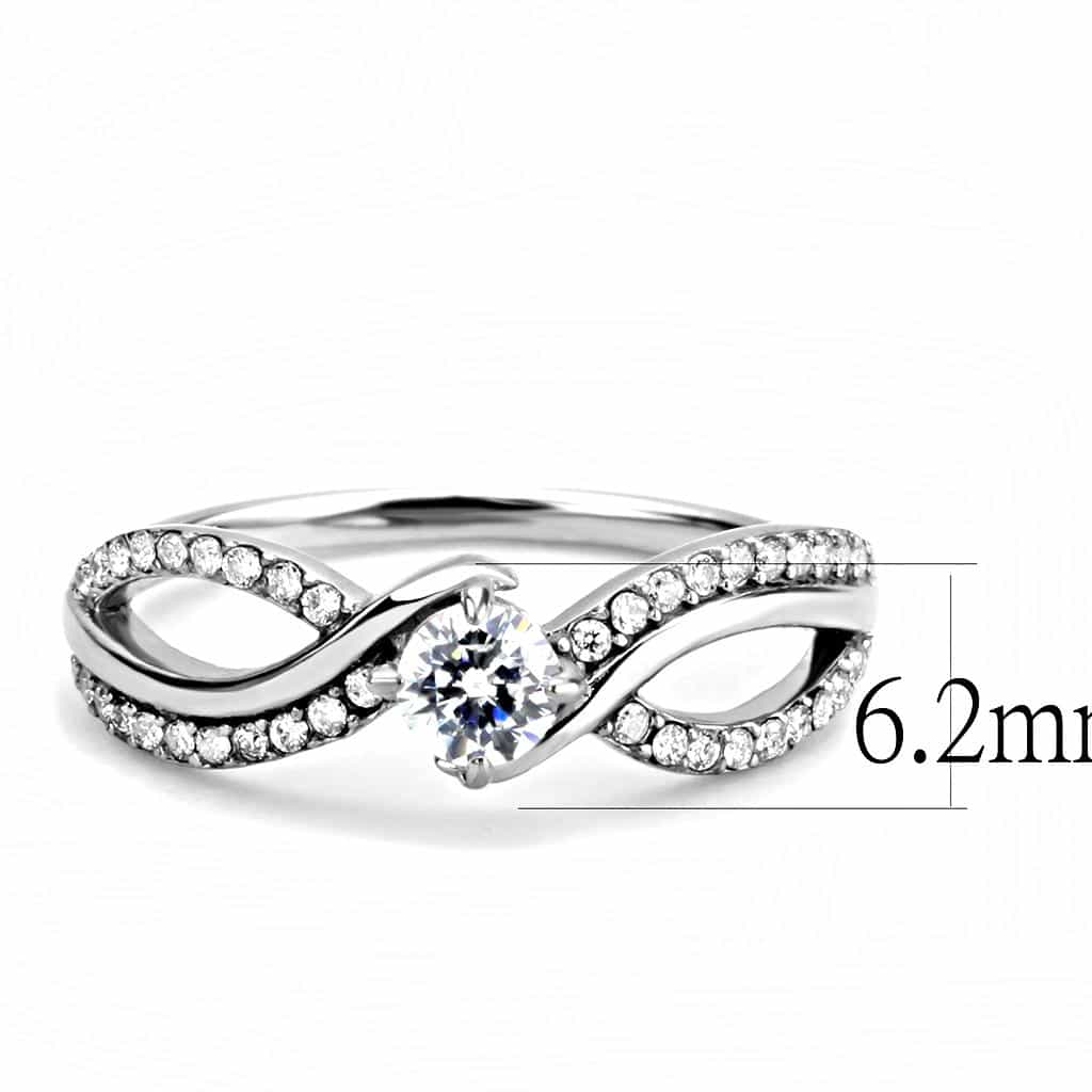 Stainless Steel CZ Round Pave Infinity Crossover Solitaire Ring view 4