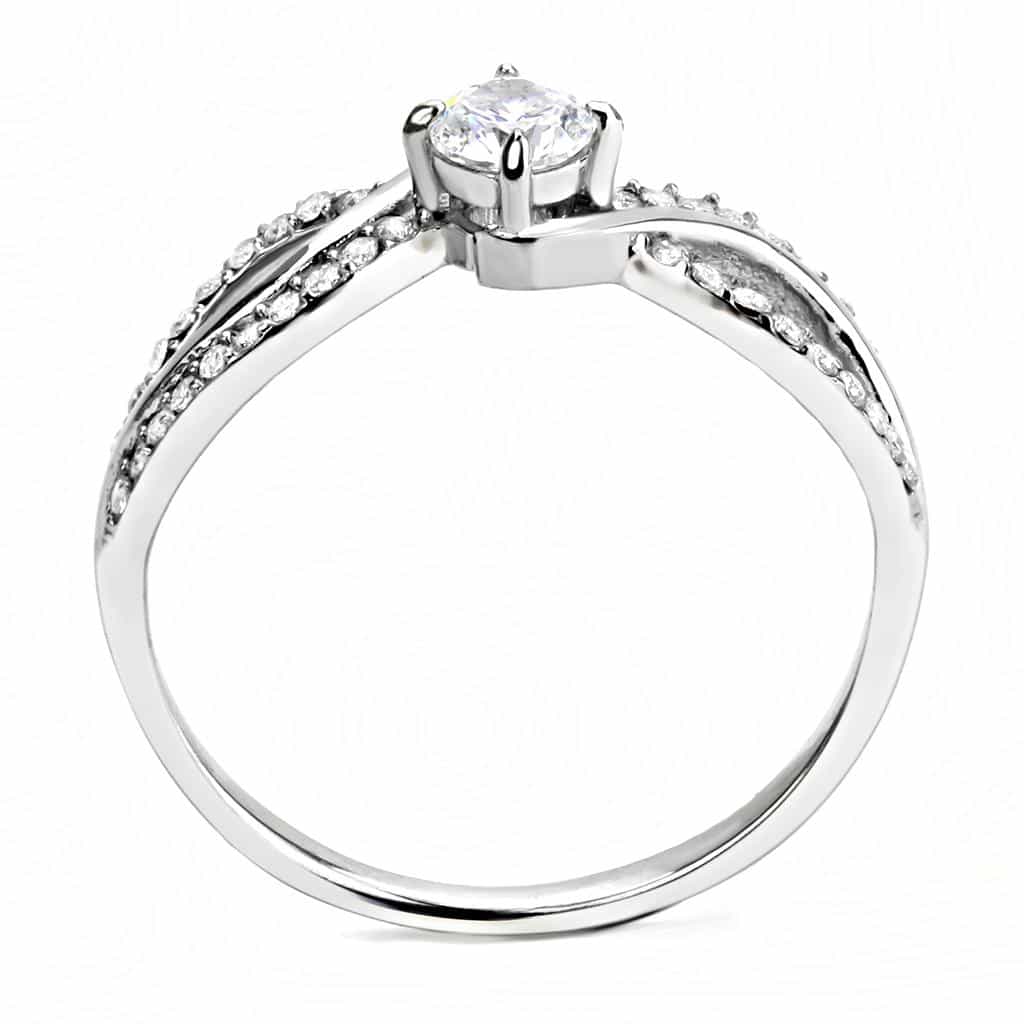 Stainless Steel CZ Round Pave Infinity Crossover Solitaire Ring view 6