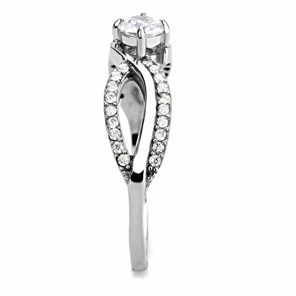Stainless Steel CZ Round Pave Infinity Crossover Solitaire Ring view 8