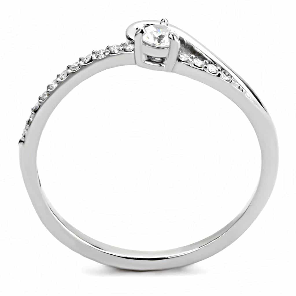 Stainless Steel CZ Pave Twisted Slim Band Ring view 6