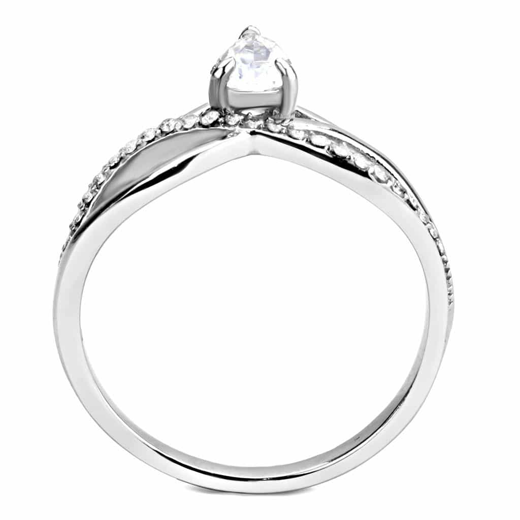 Stainless Steel CZ Pear Pave Split Scroll Solitaire Ring view 6