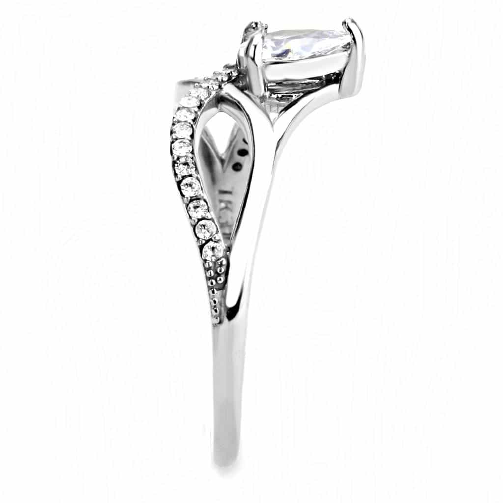 Stainless Steel CZ Pear Pave Split Scroll Solitaire Ring view 8