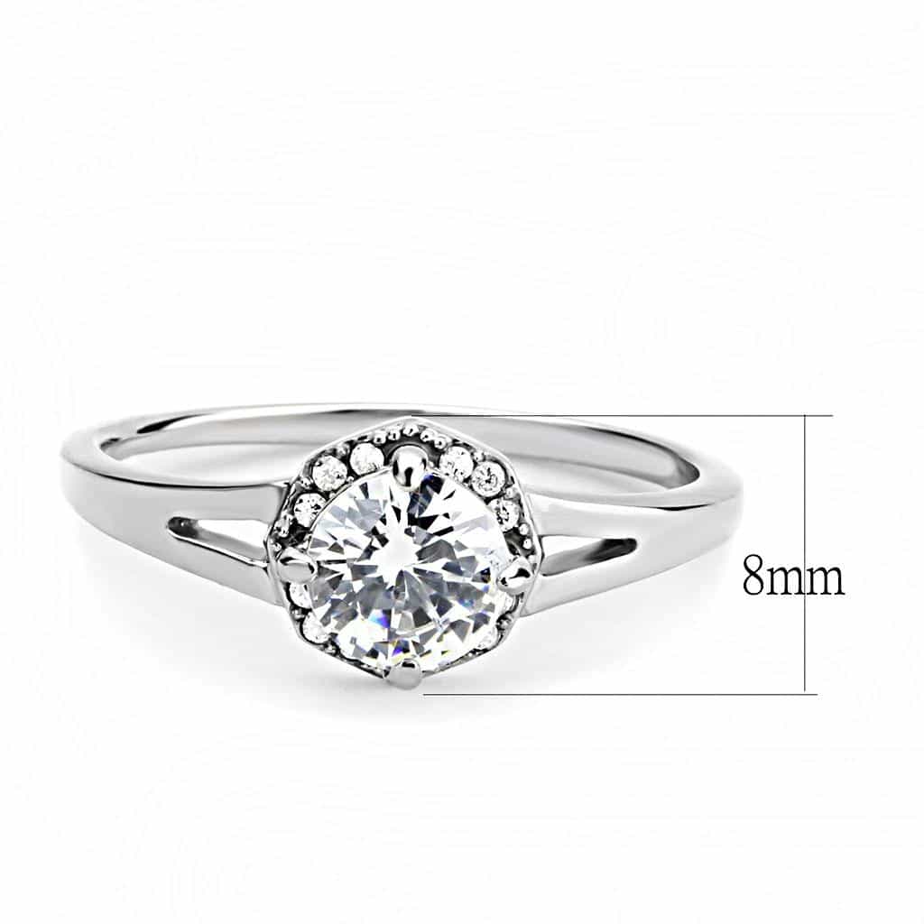 Stainless Steel CZ Round Pave Halo Classic Solitaire Ring view 4