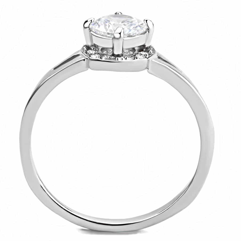 Stainless Steel CZ Round Pave Halo Classic Solitaire Ring view 6