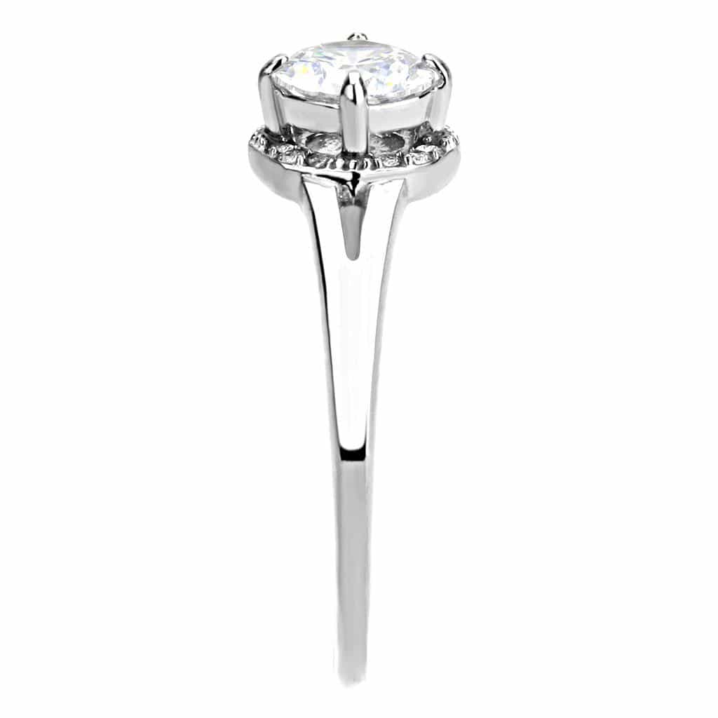 Stainless Steel CZ Round Pave Halo Classic Solitaire Ring view 8