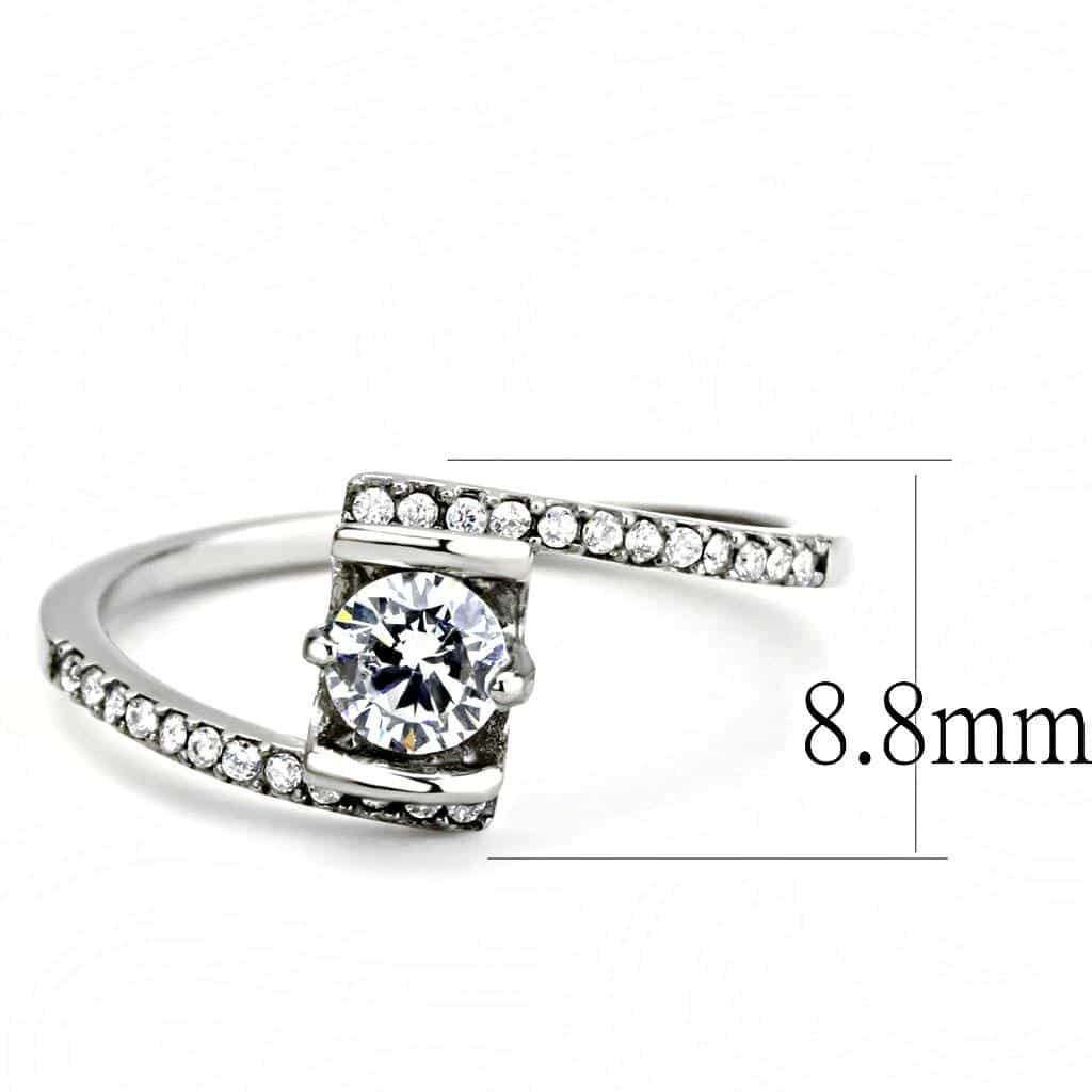 Stainless Steel CZ Round Pave Tension Bypass Solitaire Ring view 4
