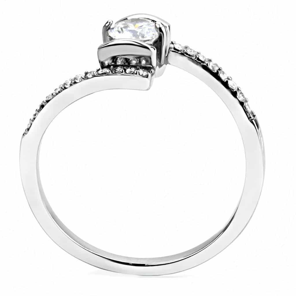 Stainless Steel CZ Round Pave Tension Bypass Solitaire Ring view 6