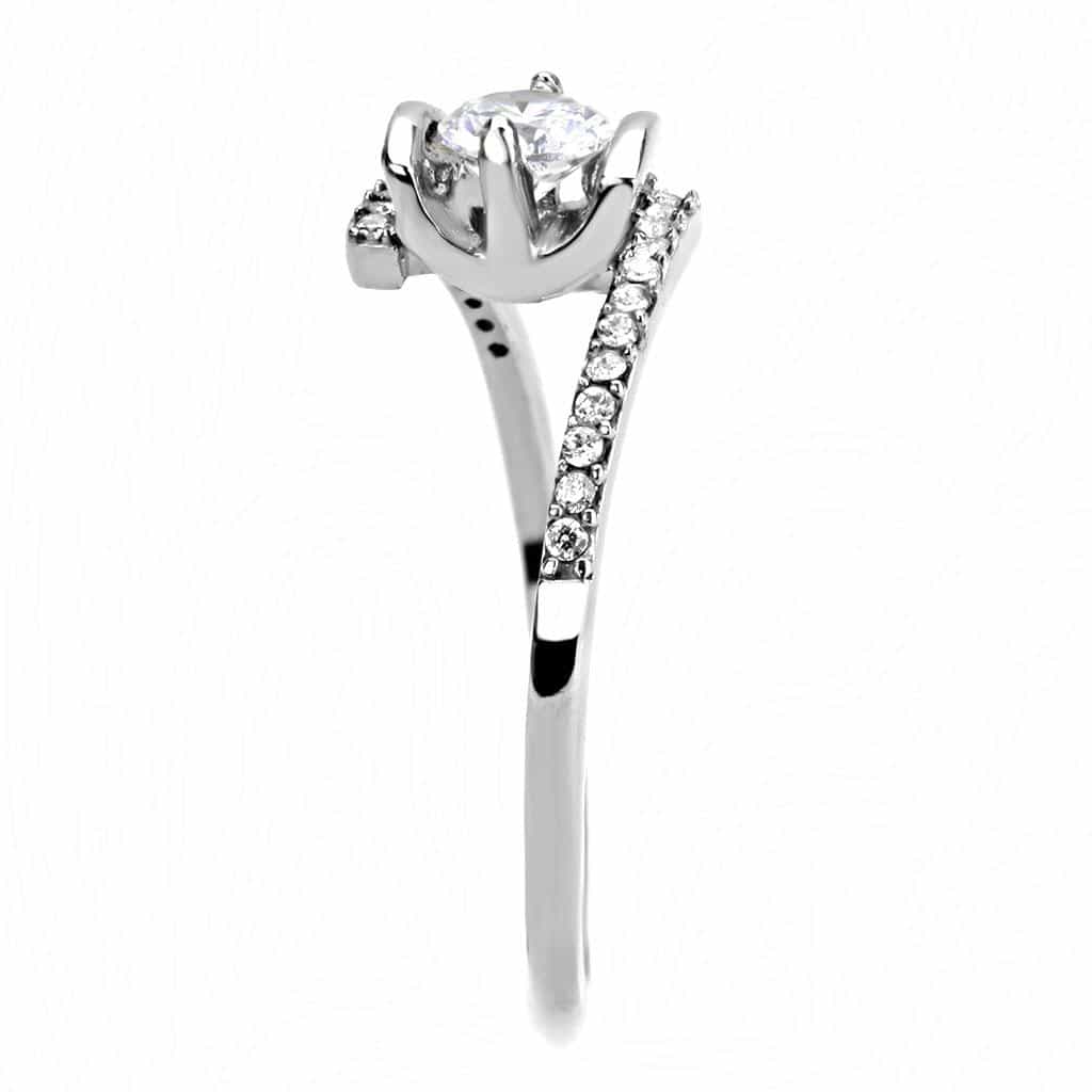 Stainless Steel CZ Round Pave Tension Bypass Solitaire Ring view 8
