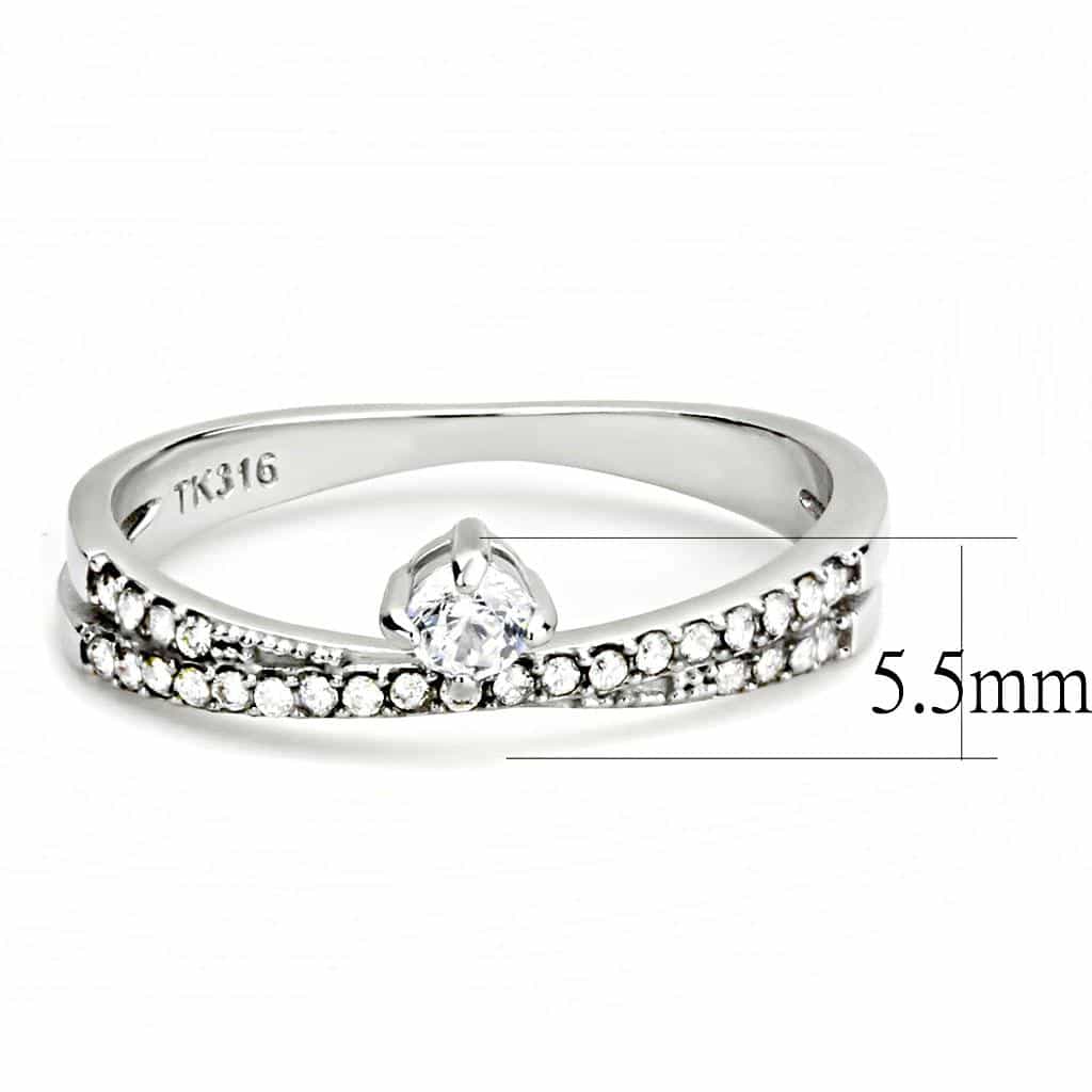 Stainless Steel CZ Round Pave Double Band Solitaire Ring view 4