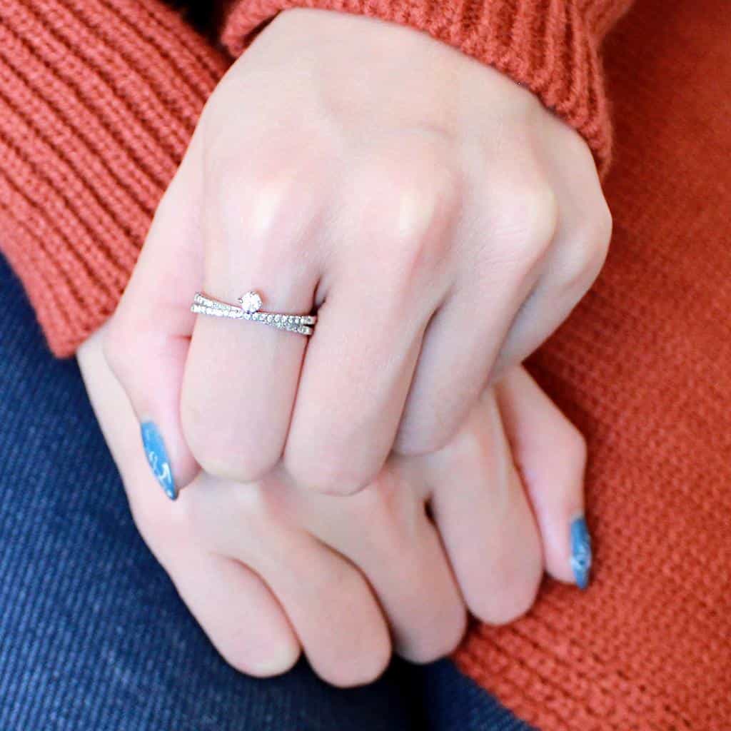 Stainless Steel CZ Round Pave Double Band Solitaire Ring view 10