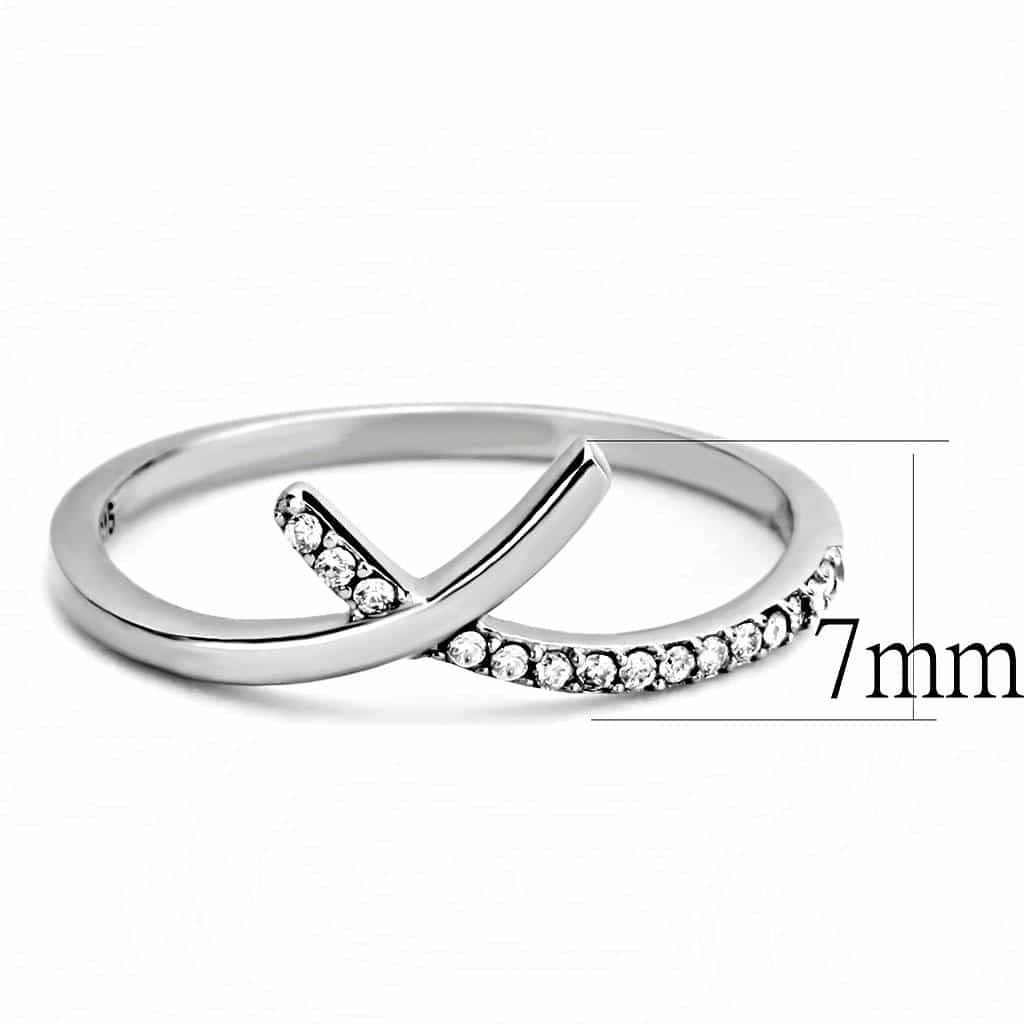 Stainless Steel CZ Slim Bypass Open Ring view 4