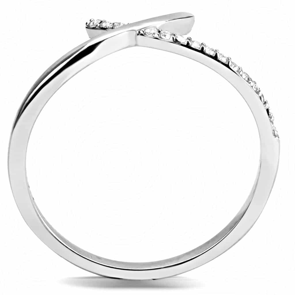 Stainless Steel CZ Slim Bypass Open Ring view 6