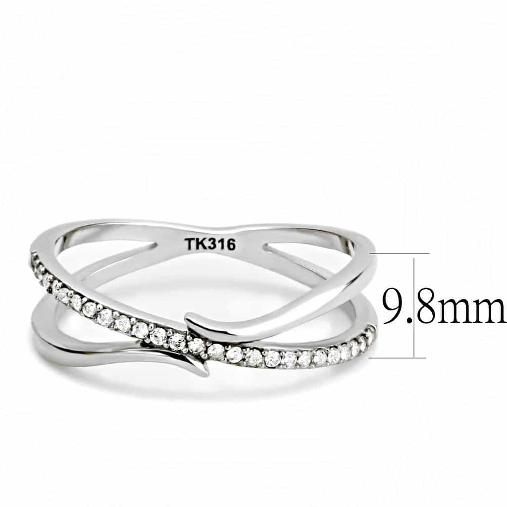 Stainless Steel CZ Pave Double X Crossover Open Ring view 4