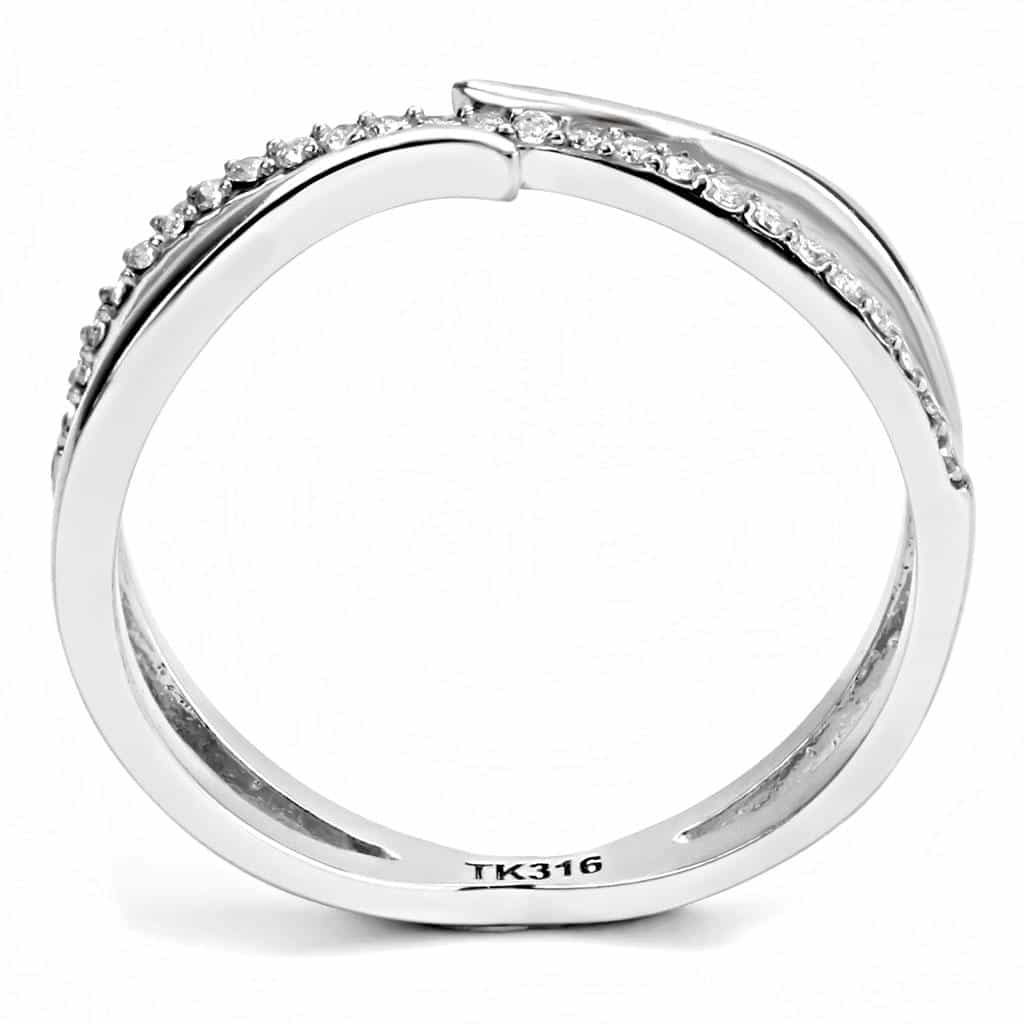 Stainless Steel CZ Pave Double X Crossover Open Ring view 6