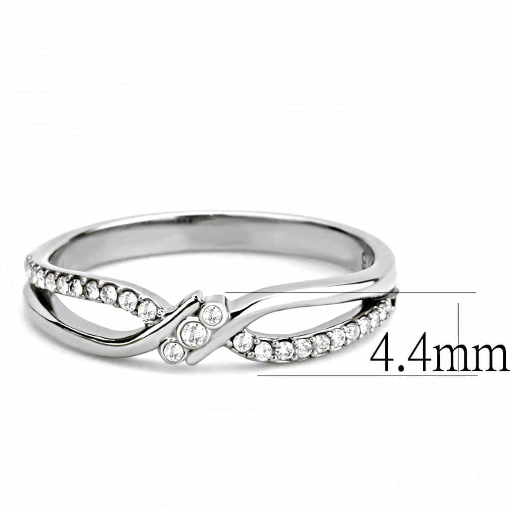 Stainless Steel CZ Pave V Wave Chevron Band Ring view 4