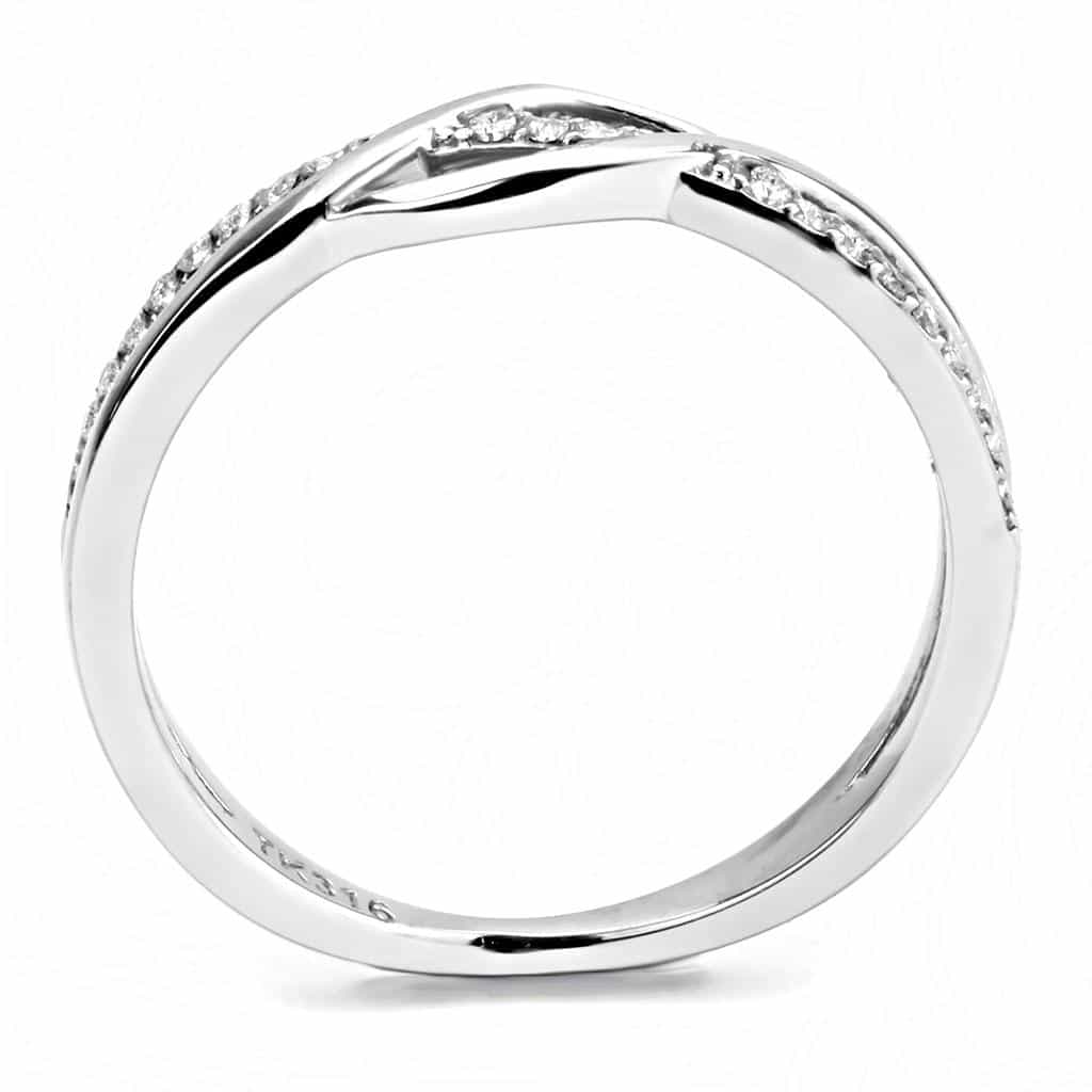 Stainless Steel CZ Pave Twisted Infinity Wave Band Ring view 6
