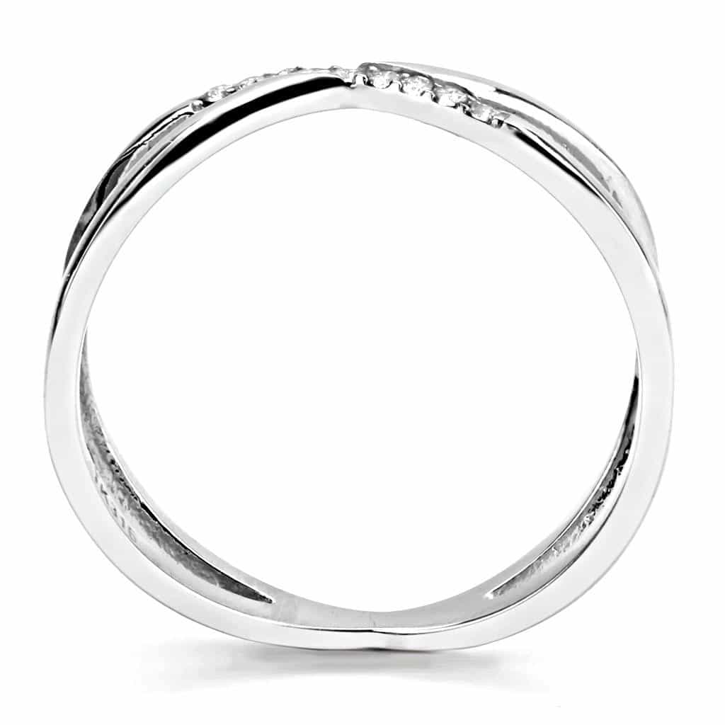 Stainless Steel CZ Pave Wide Double Crossover Open Ring view 6