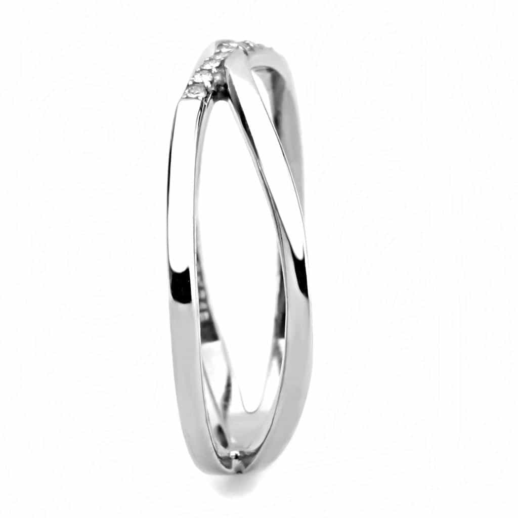 Stainless Steel CZ Pave Wide Double Crossover Open Ring view 8