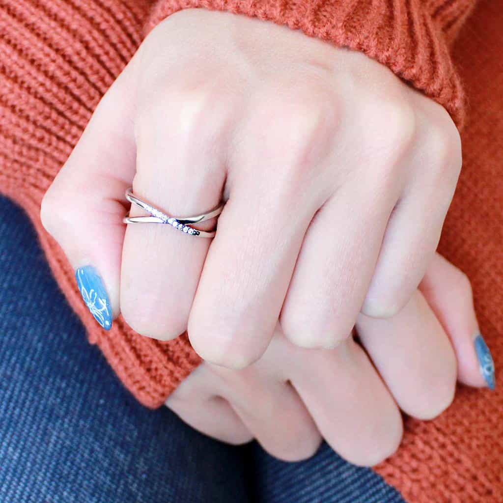 Stainless Steel CZ Pave Wide Double Crossover Open Ring view 10