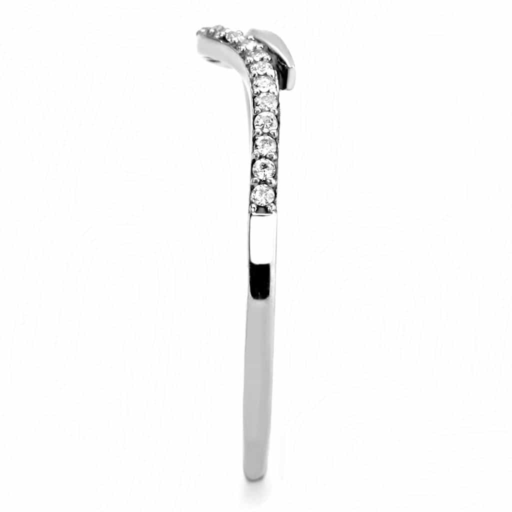 Stainless Steel CZ Pave Slim Curved Contour Band Ring view 8