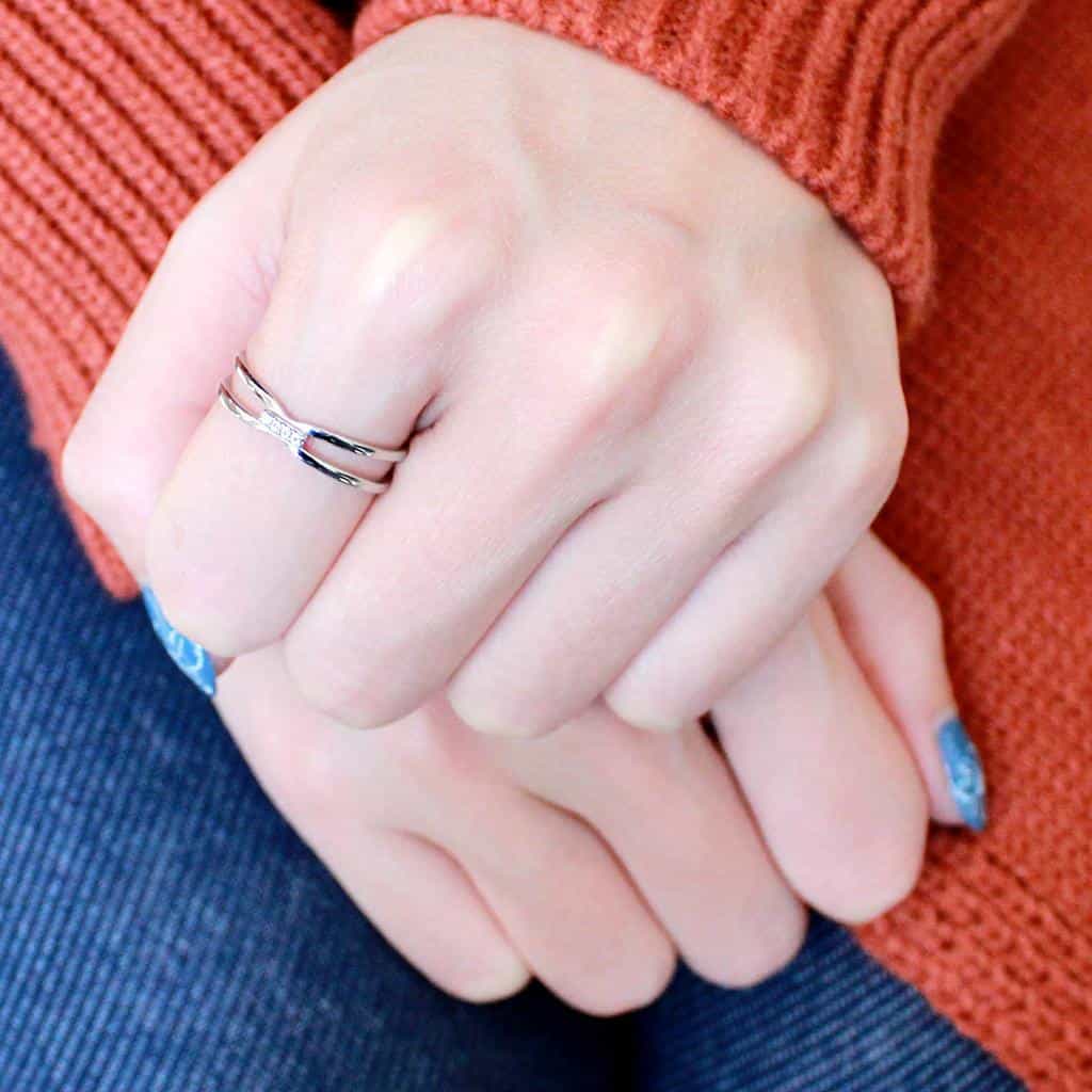Stainless Steel CZ Pave Double Loop Crossover Band Ring view 10