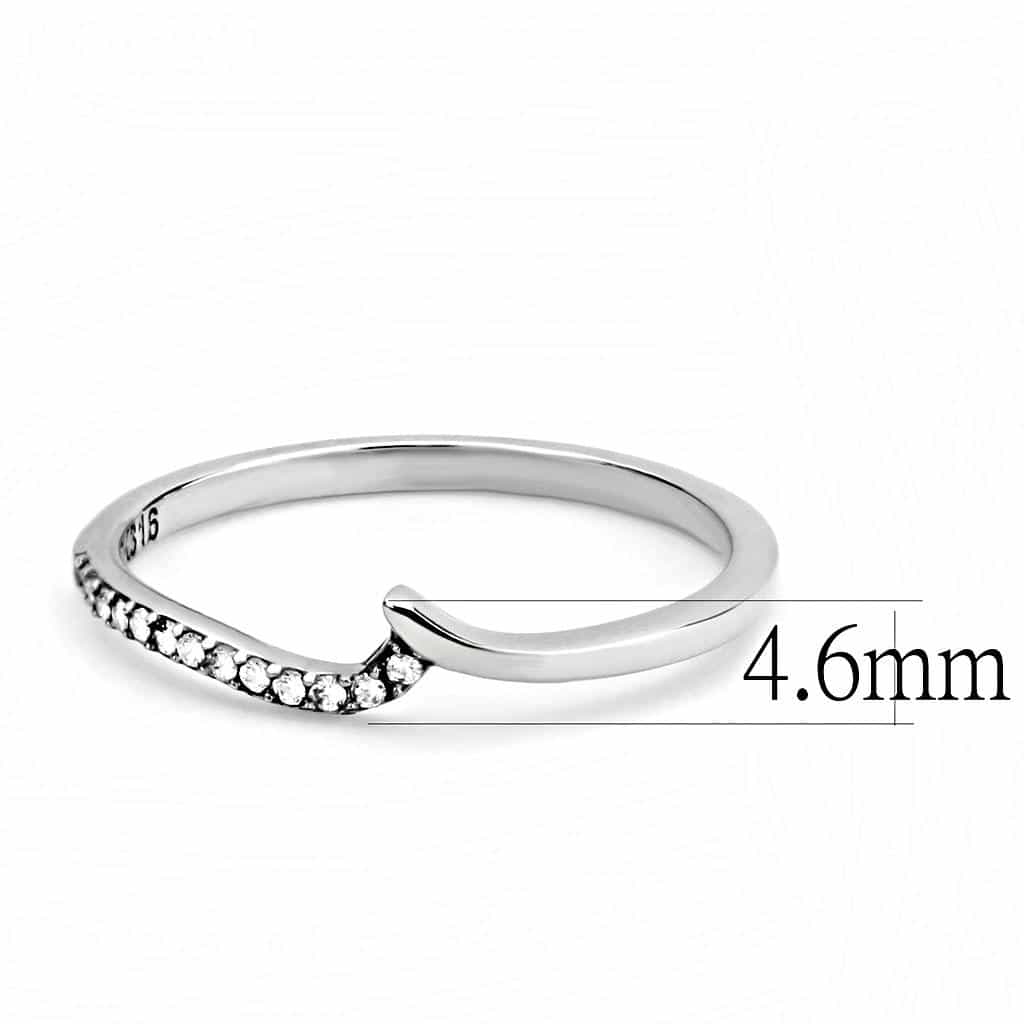 Stainless Steel CZ Pave Slim Wave Contour Band Ring view 4