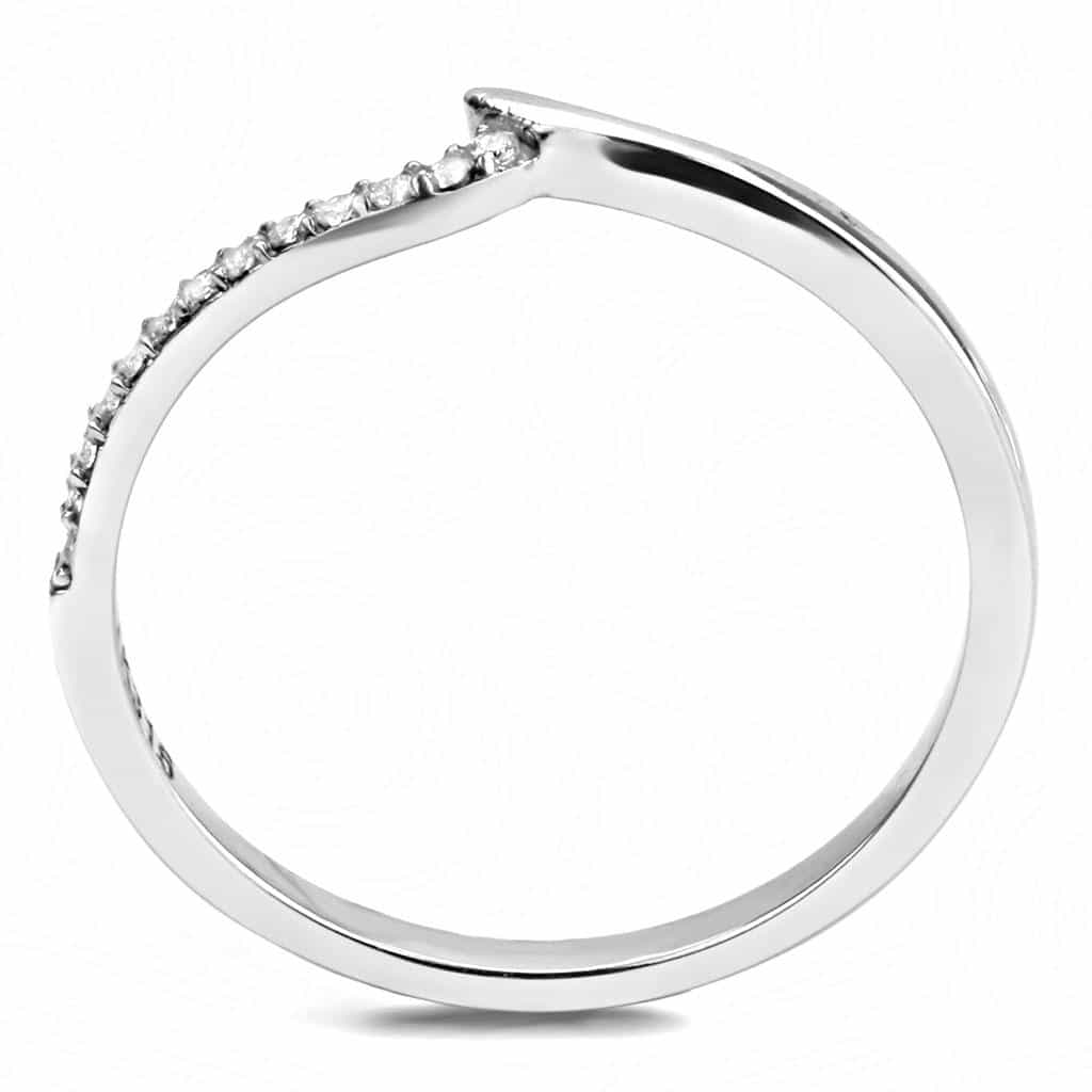 Stainless Steel CZ Pave Slim Wave Contour Band Ring view 6