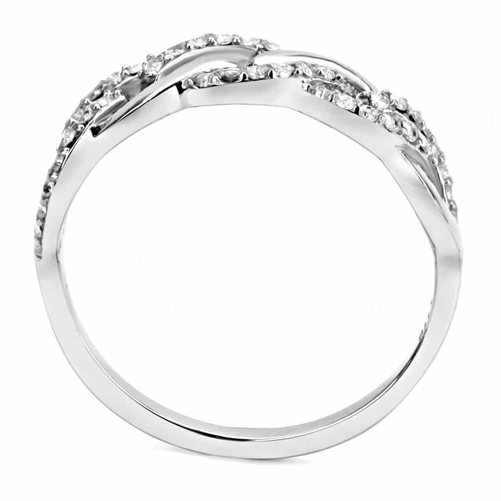 Stainless Steel CZ Pave Infinity Woven Link Band Ring view 6
