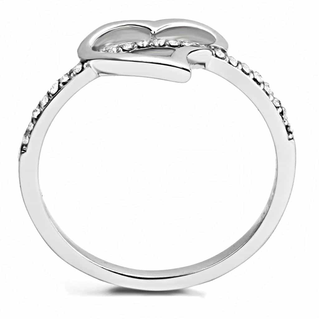 Stainless Steel CZ Pave Open Heart Ring view 6