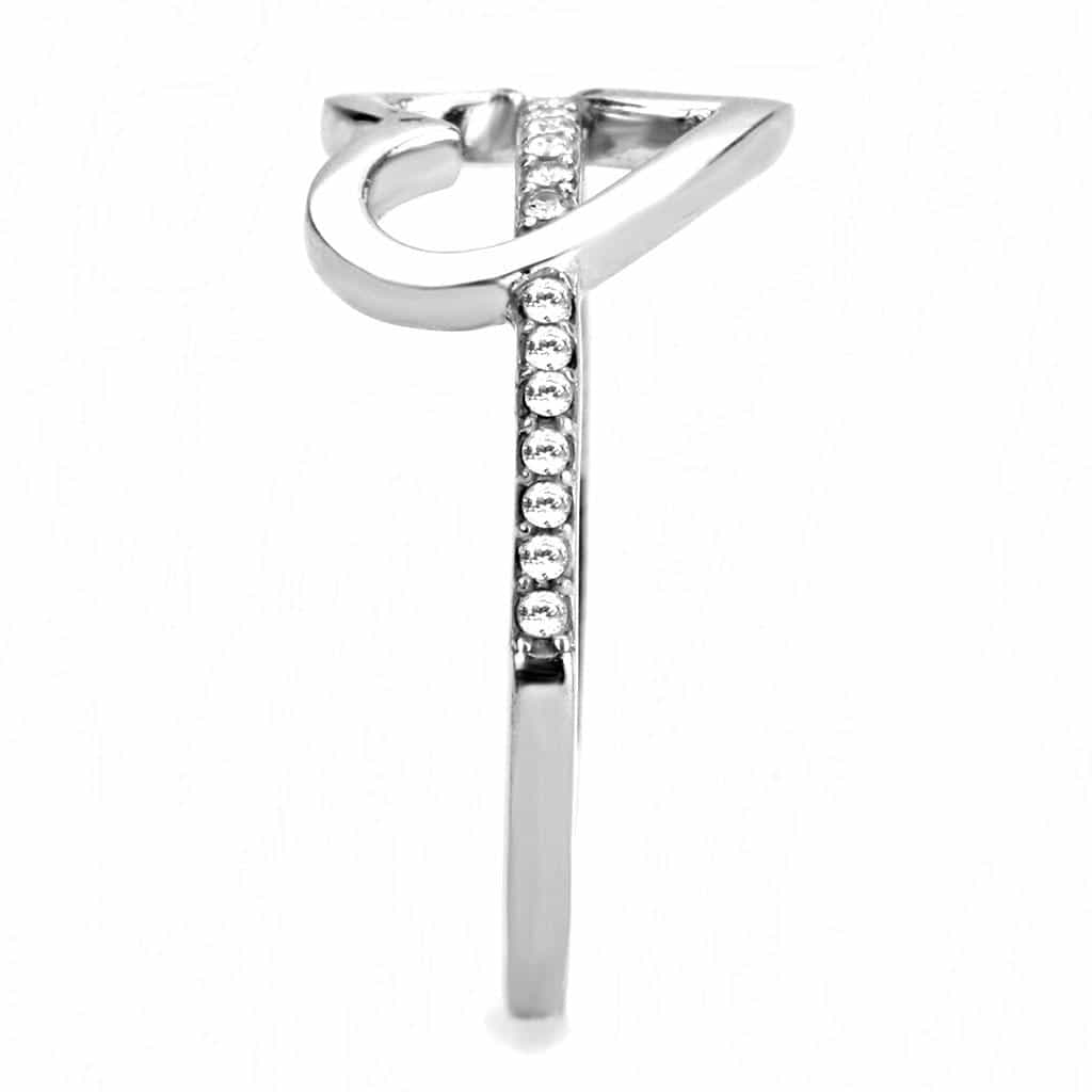 Stainless Steel CZ Pave Open Heart Ring view 8