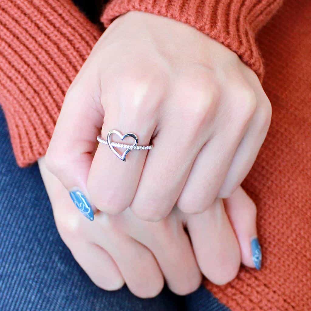 Stainless Steel CZ Pave Open Heart Ring view 10