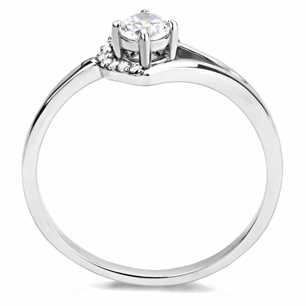 Stainless Steel CZ Round Pave Halo V Split Solitaire Ring view 6
