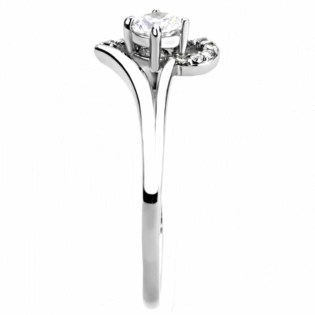 Stainless Steel CZ Round Pave Halo V Split Solitaire Ring view 8