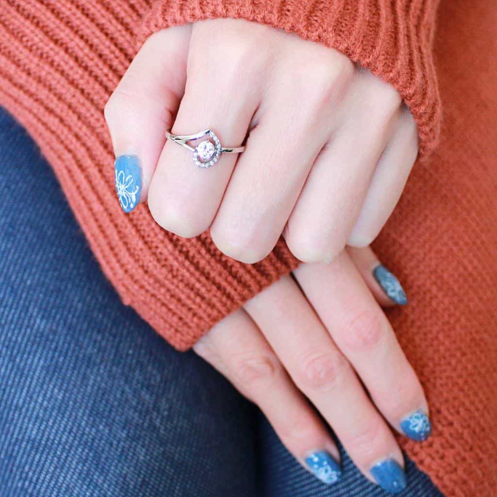 Stainless Steel CZ Round Pave Halo V Split Solitaire Ring view 10